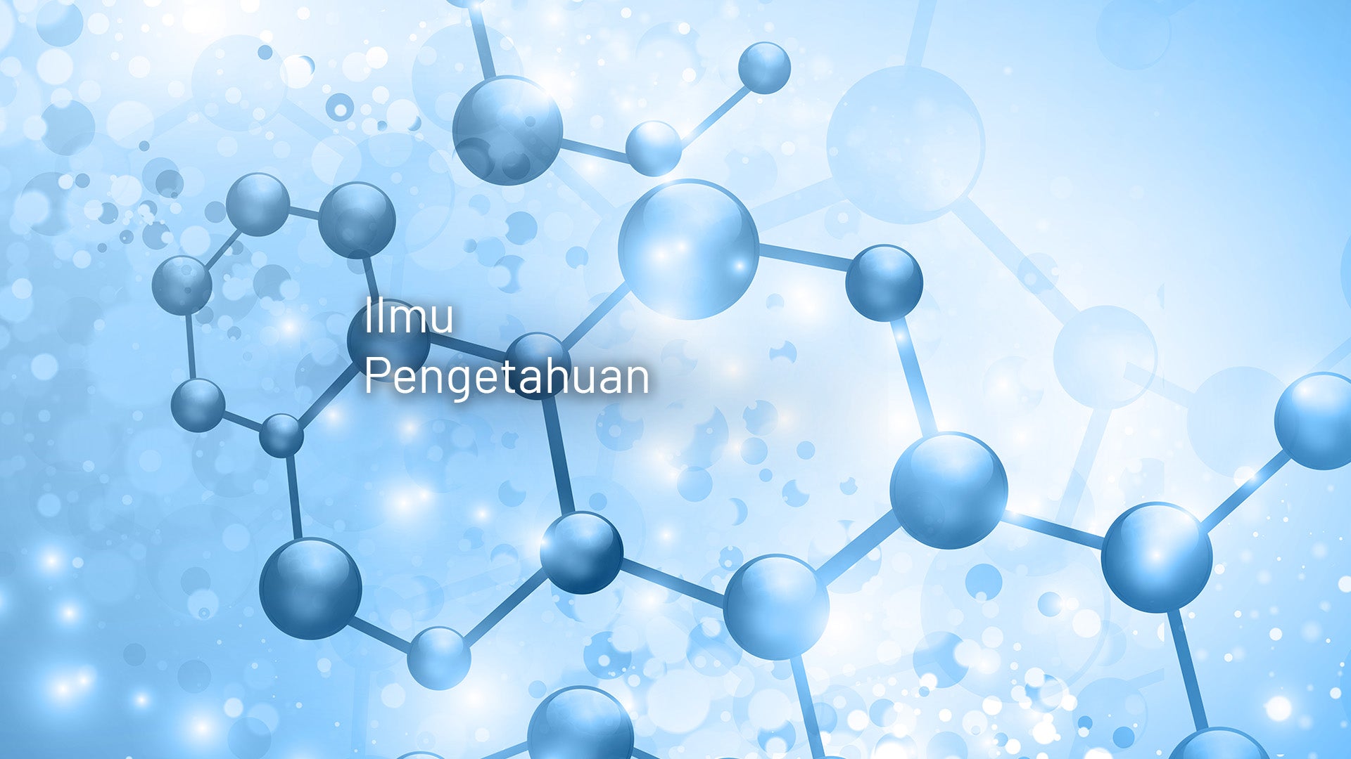 struktur molekul berwarna biru dengan kata 'sains' di tengahnya